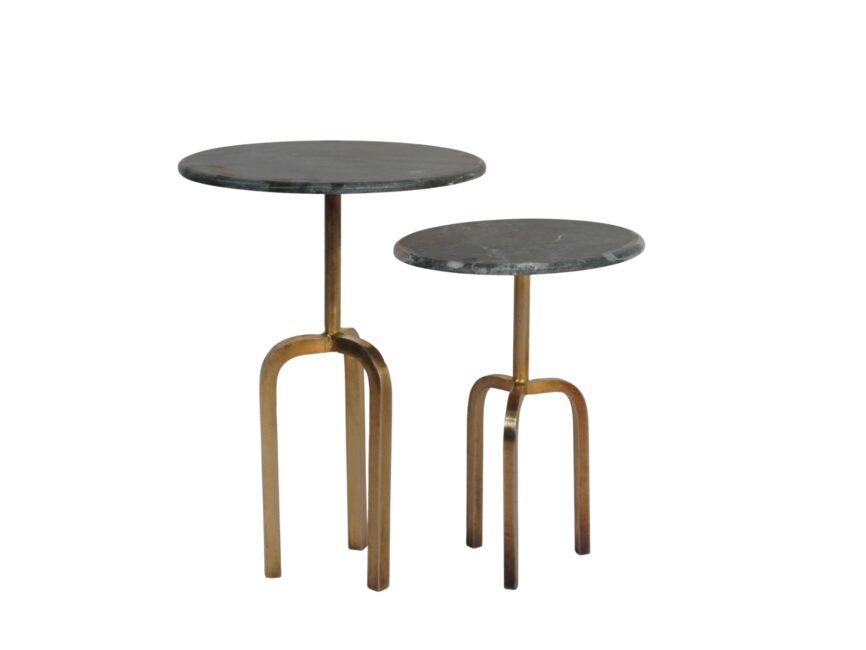 Iron forged set of 2 tables with matt black marble top