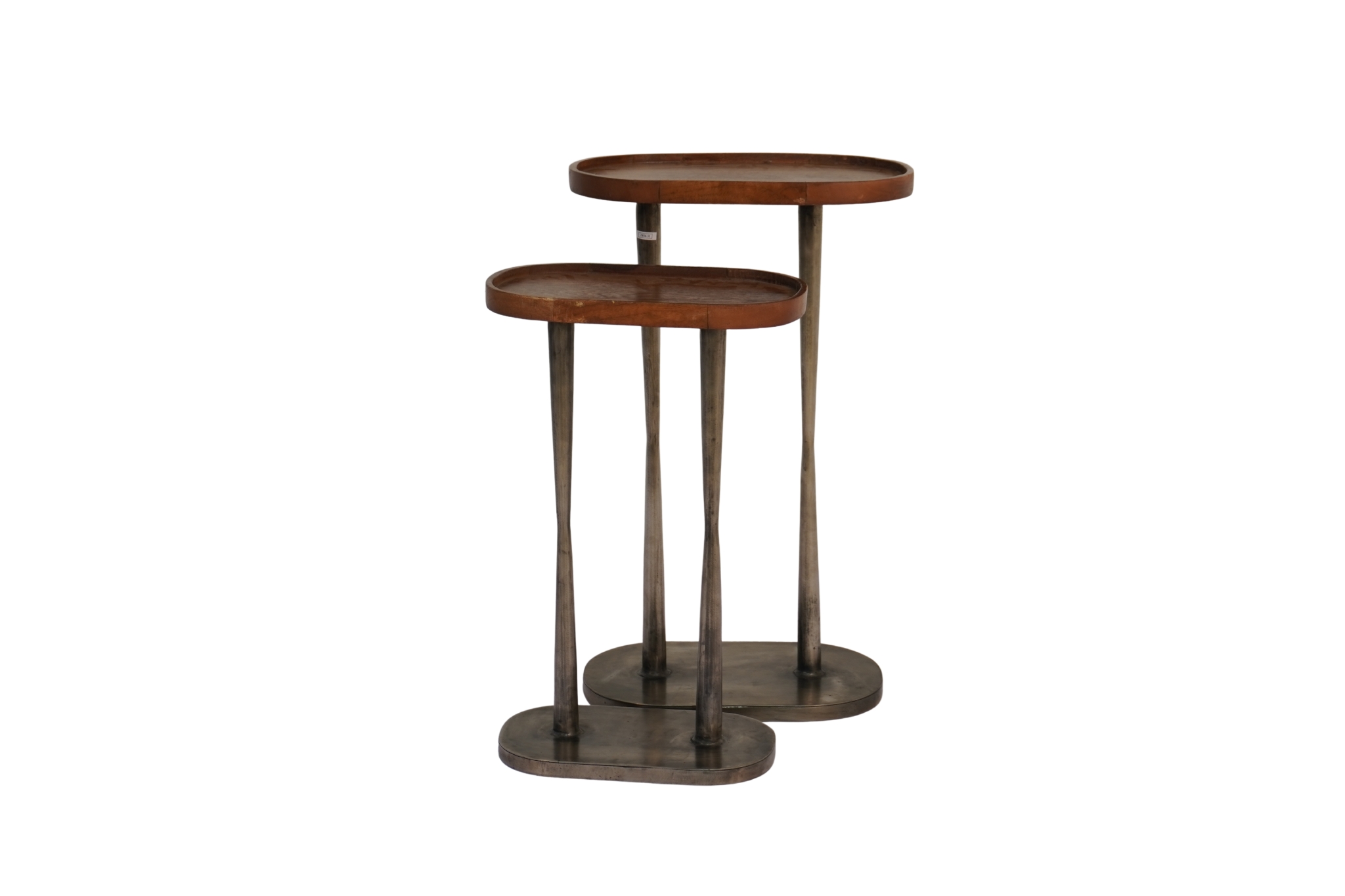 Iron forged oval set of 2 tables with wood top