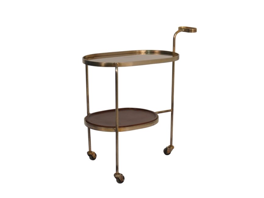 Iron forged oval 2 tier trolley with glass and wood tops