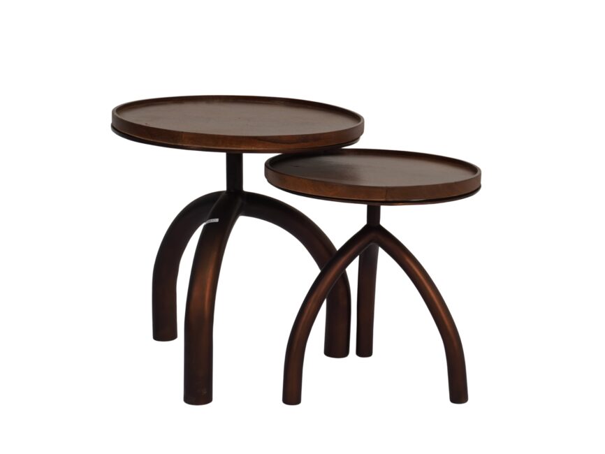Iron forged tables with wooden tray tops