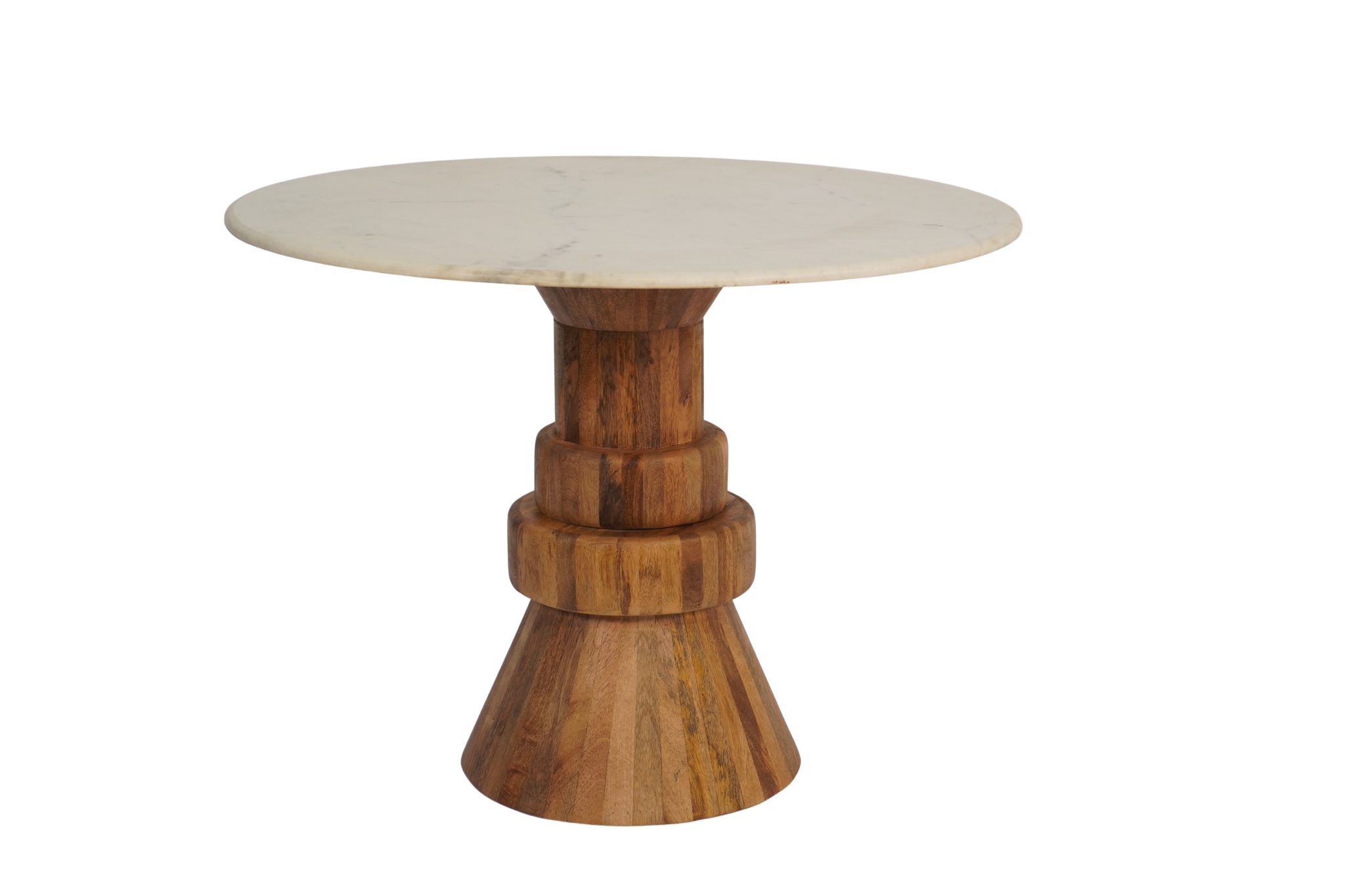 Wooden step design pillar base dining table with marble top