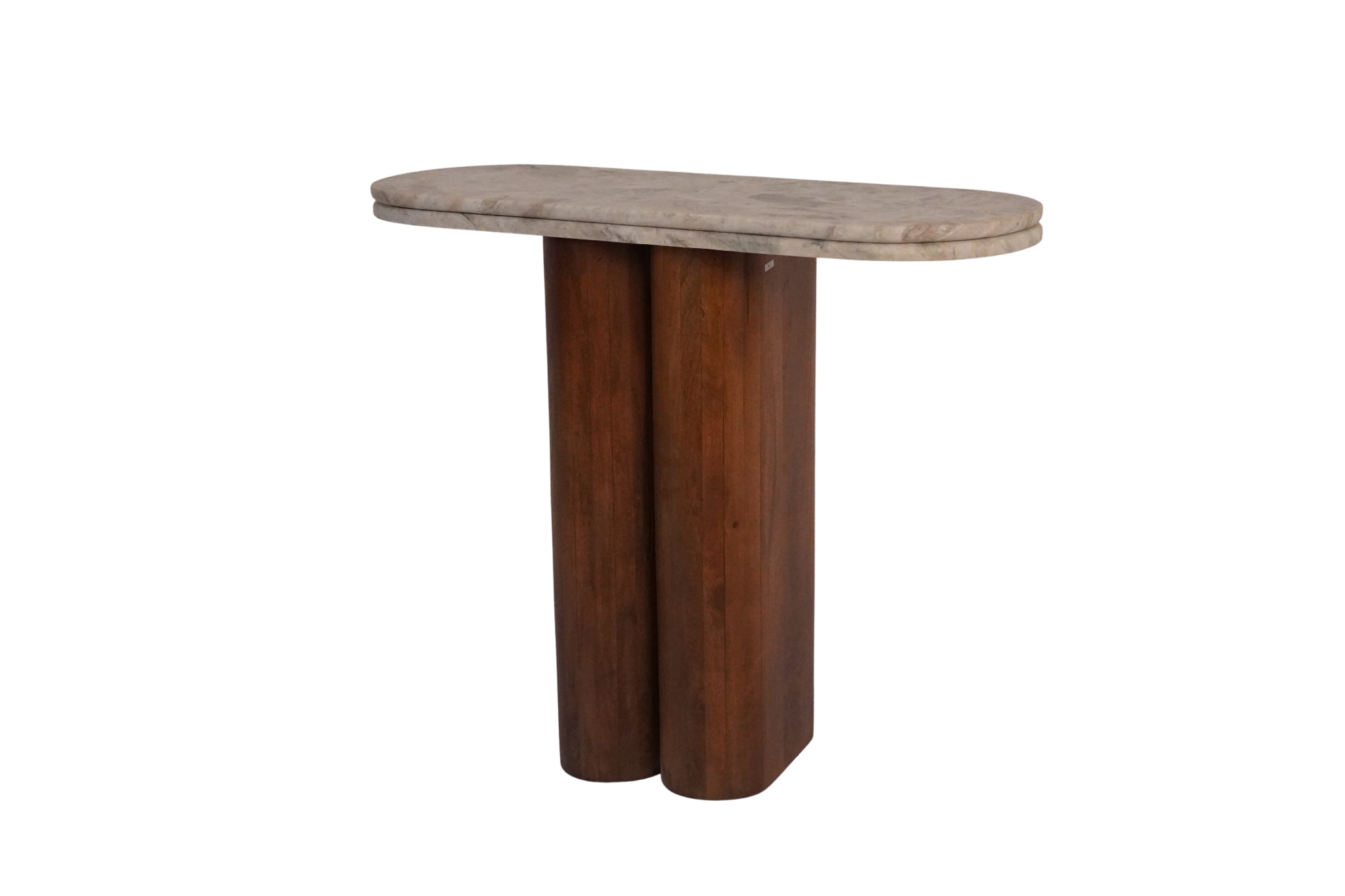 Wooden twin pillar console with grooved marble top