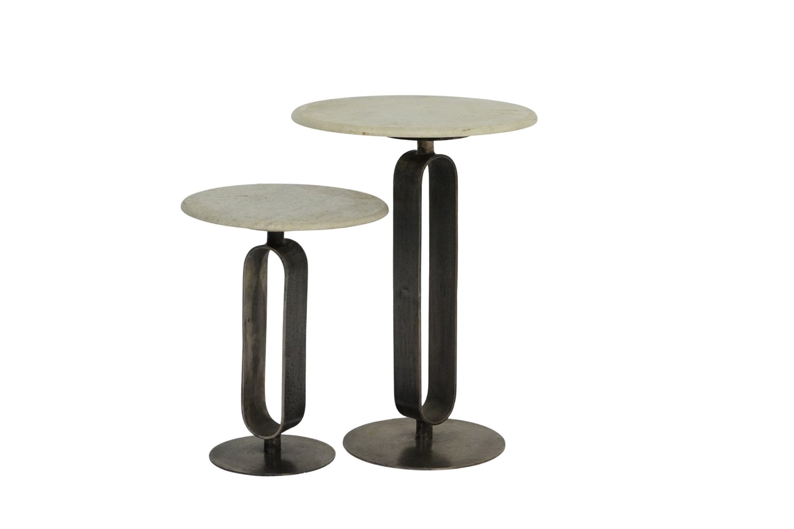 Iron Forged oval ring design set of 2 tables with marble top