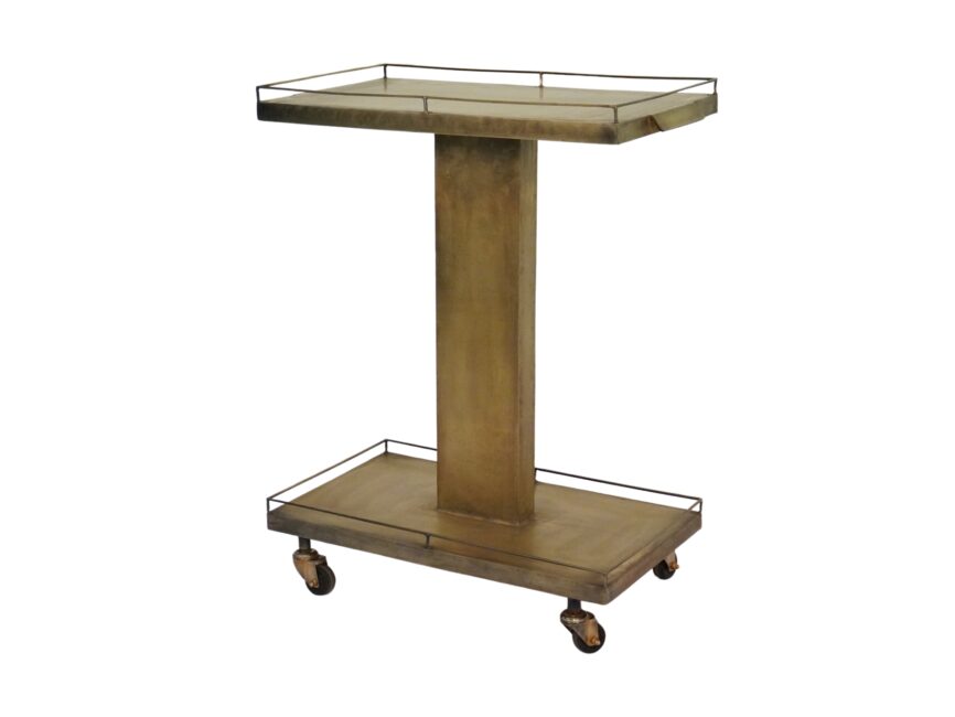 Iron pillar design trolley with metal shelves