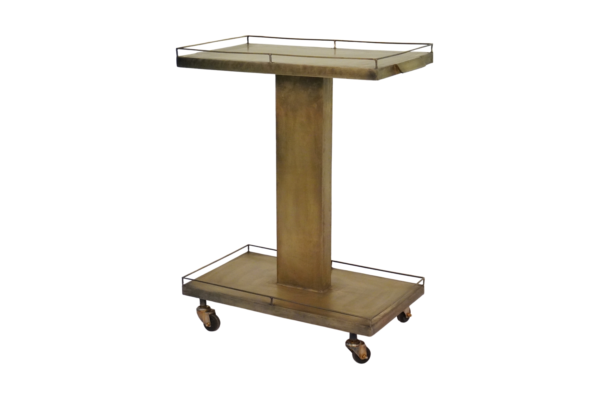 Iron pillar design trolley with metal shelves