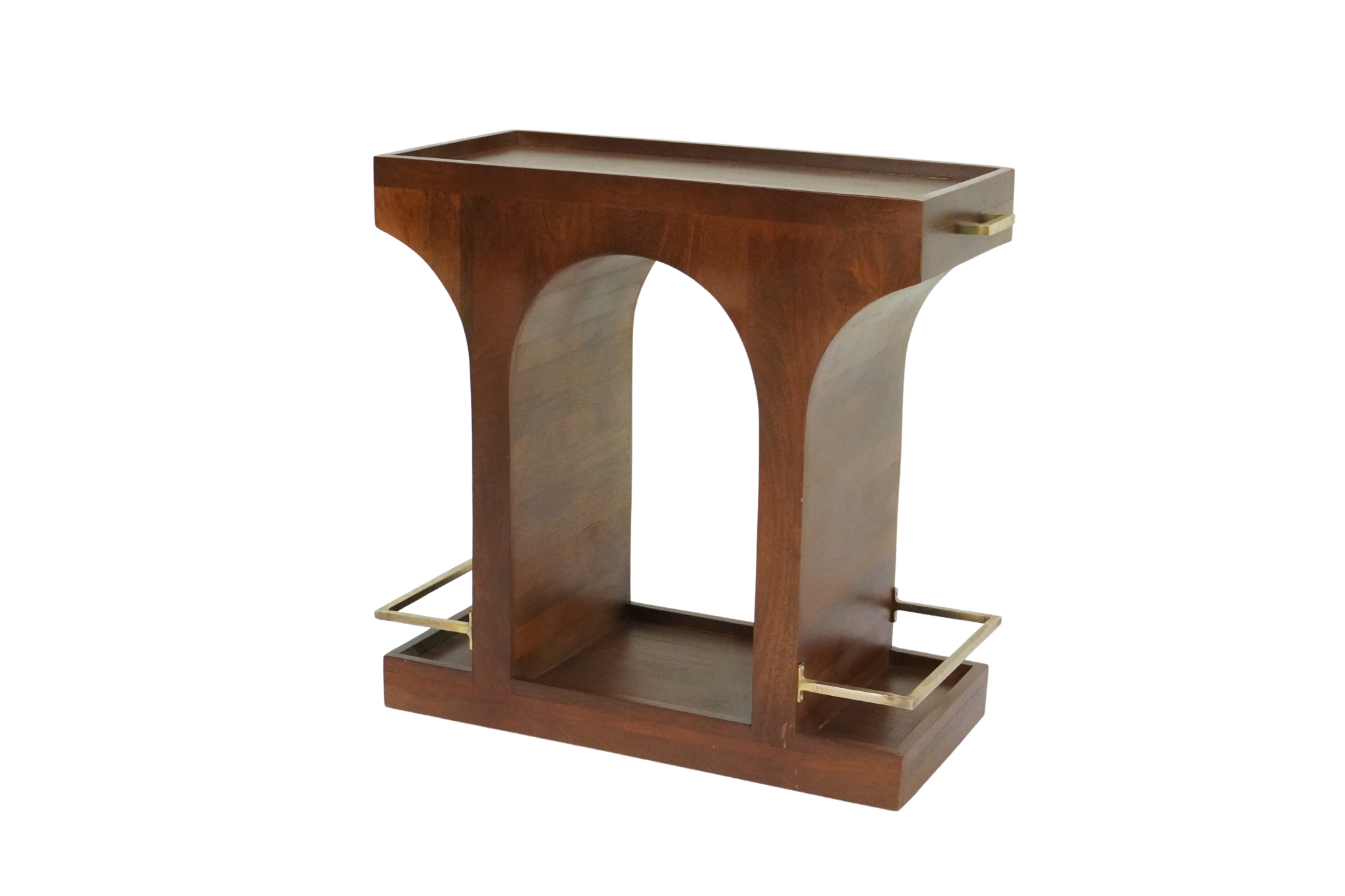 Wooden arch design trolley with metal handles