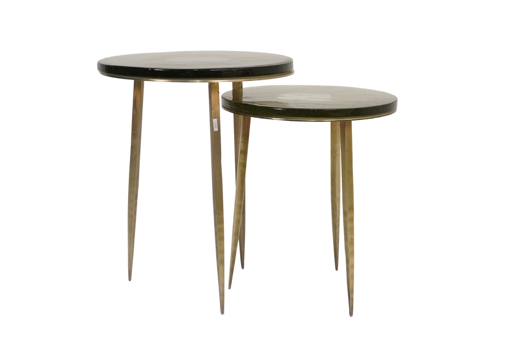 Iron forged set of 2 tables with casted glass top