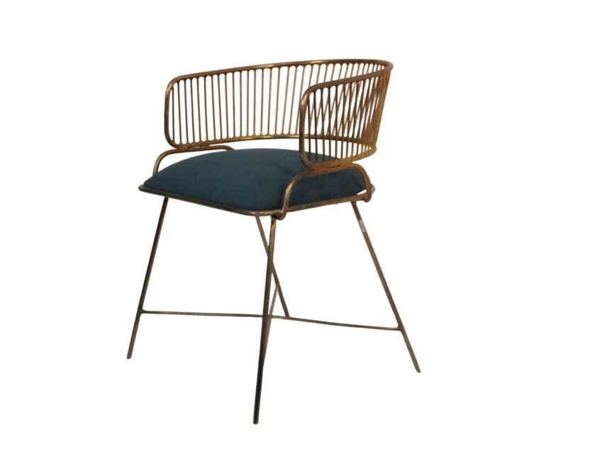 Iron forged wire chair with fabric seat