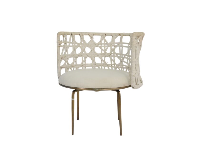 Iron round chair with weaved fabric back and seat
