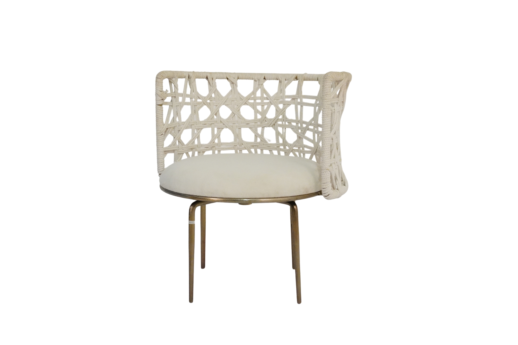 Iron round chair with weaved fabric back and seat