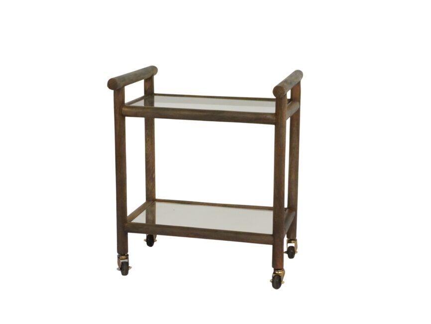 Wooden cylinder design trolley with glass tops