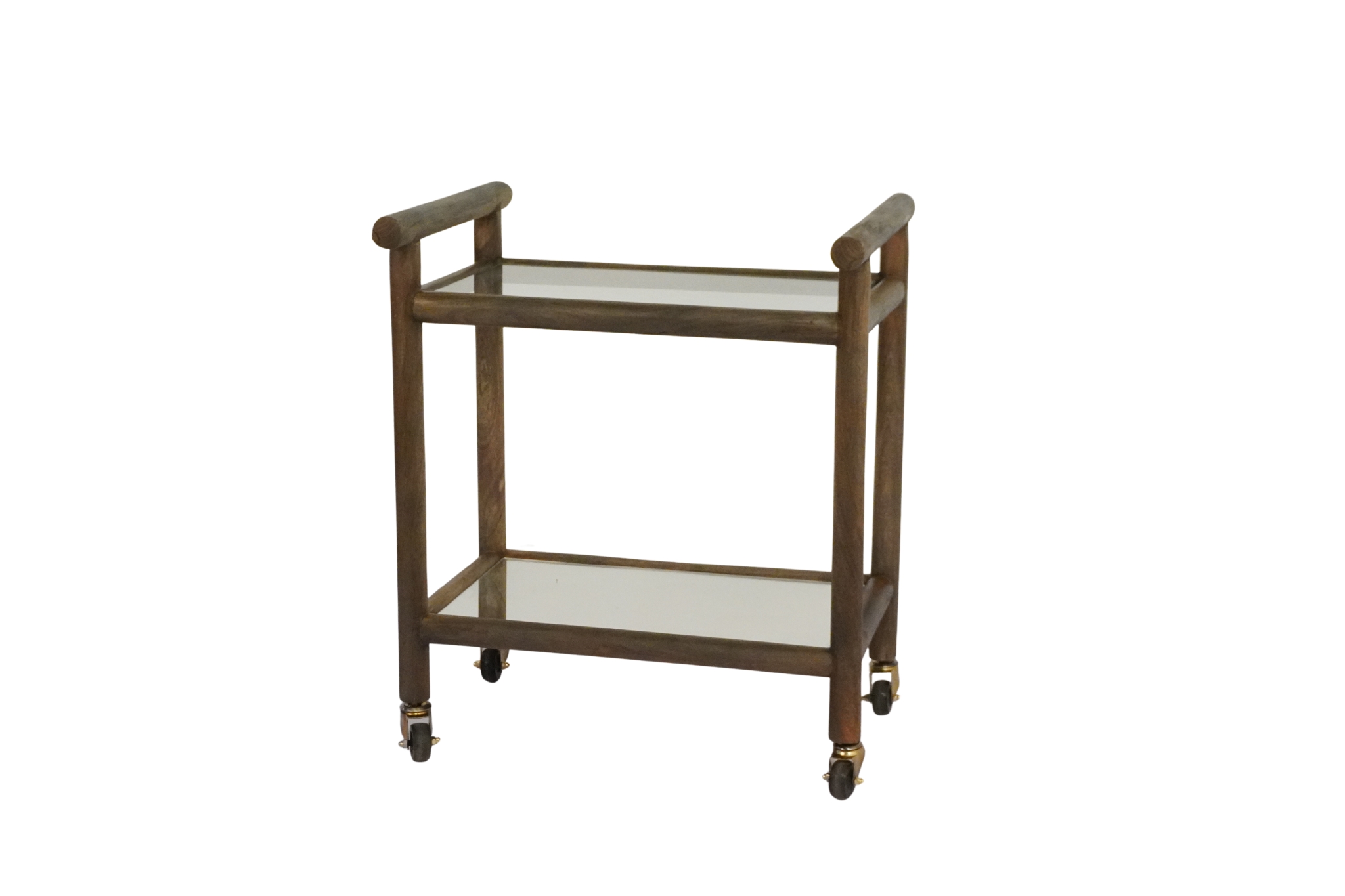 Wooden cylinder design trolley with glass tops