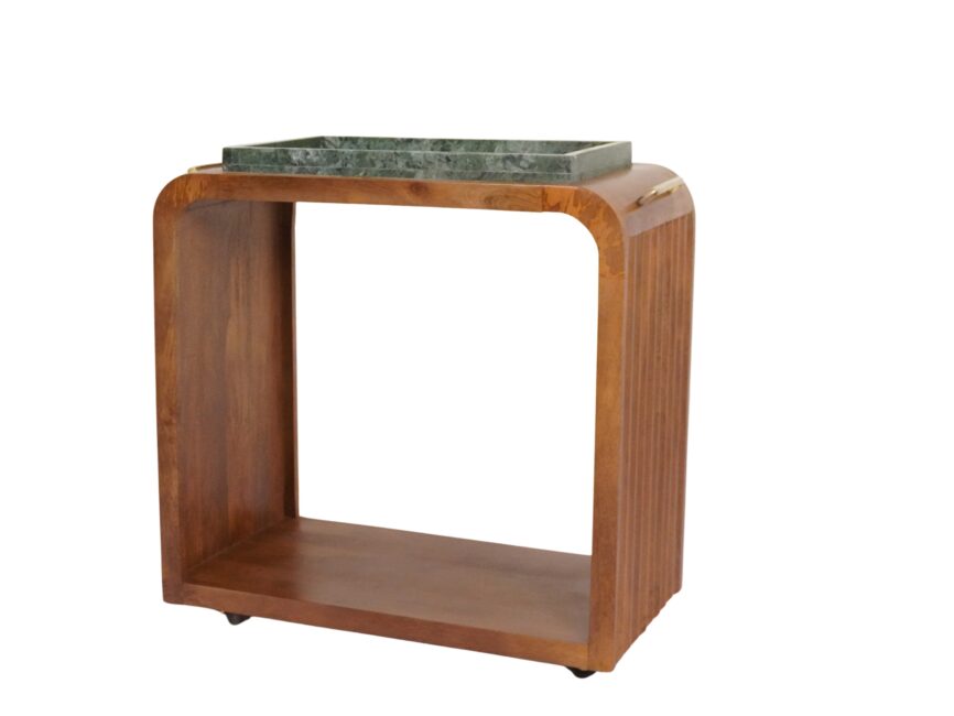 Wooden arch design carved trolley with marble tray top
