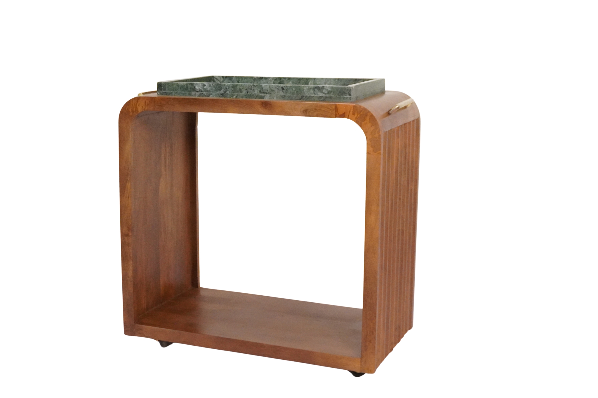 Wooden arch design carved trolley with marble tray top