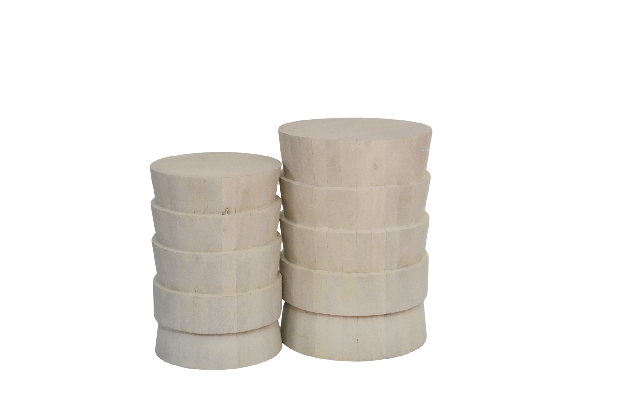 Wooden carved drum design set of 2 tables