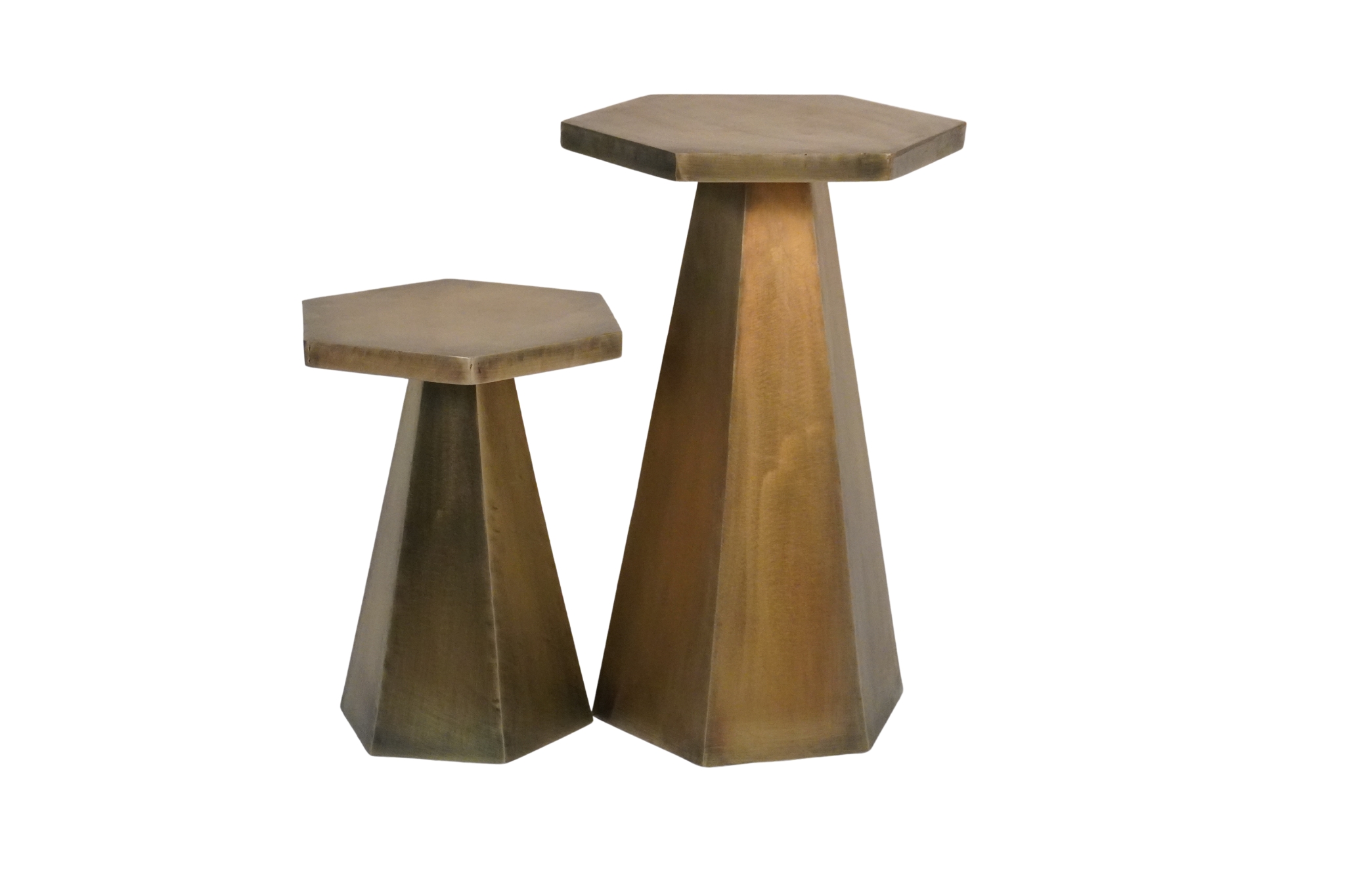 Iron hexagonal design set of 2 tables with wood top