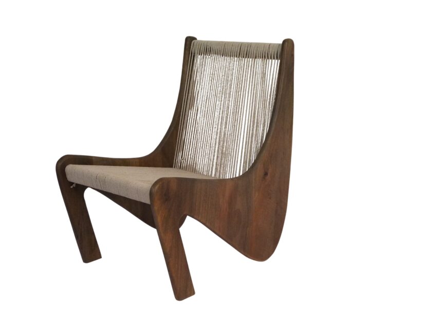 Wooden curved relax chair with threaded back
