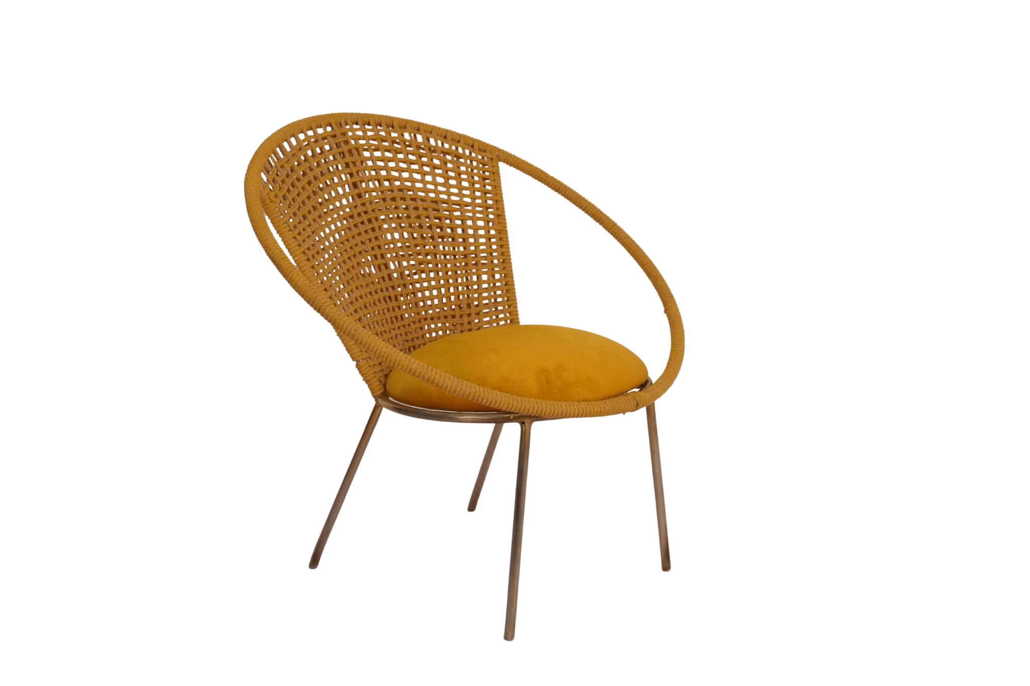Iron Circle chair with weaved fabric back and seat