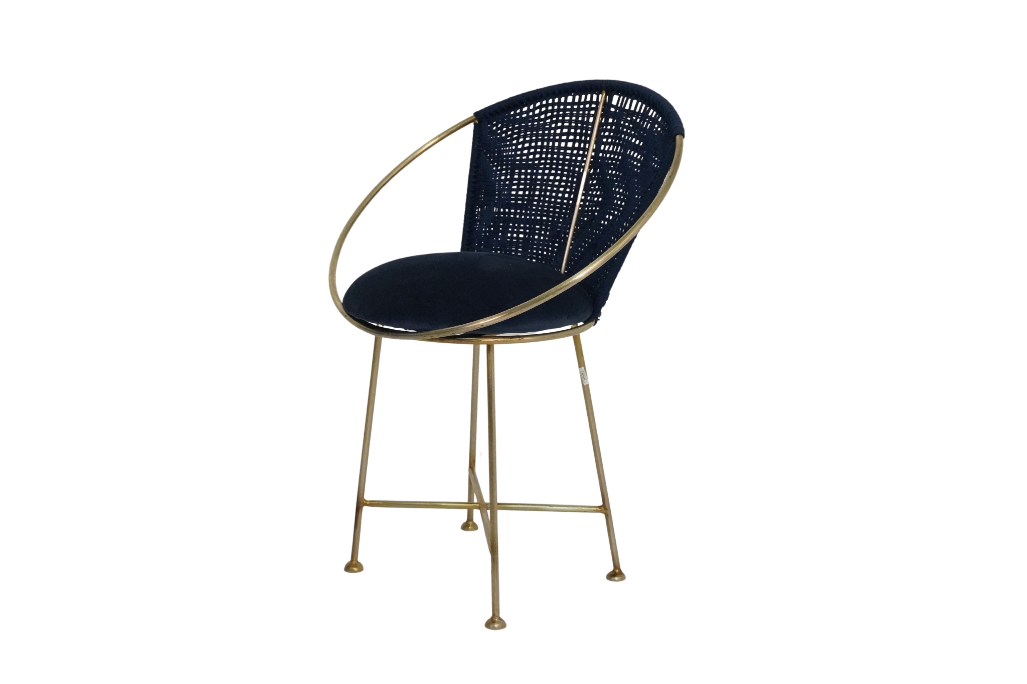 Iron Tall chair with weaved fabric seat and back