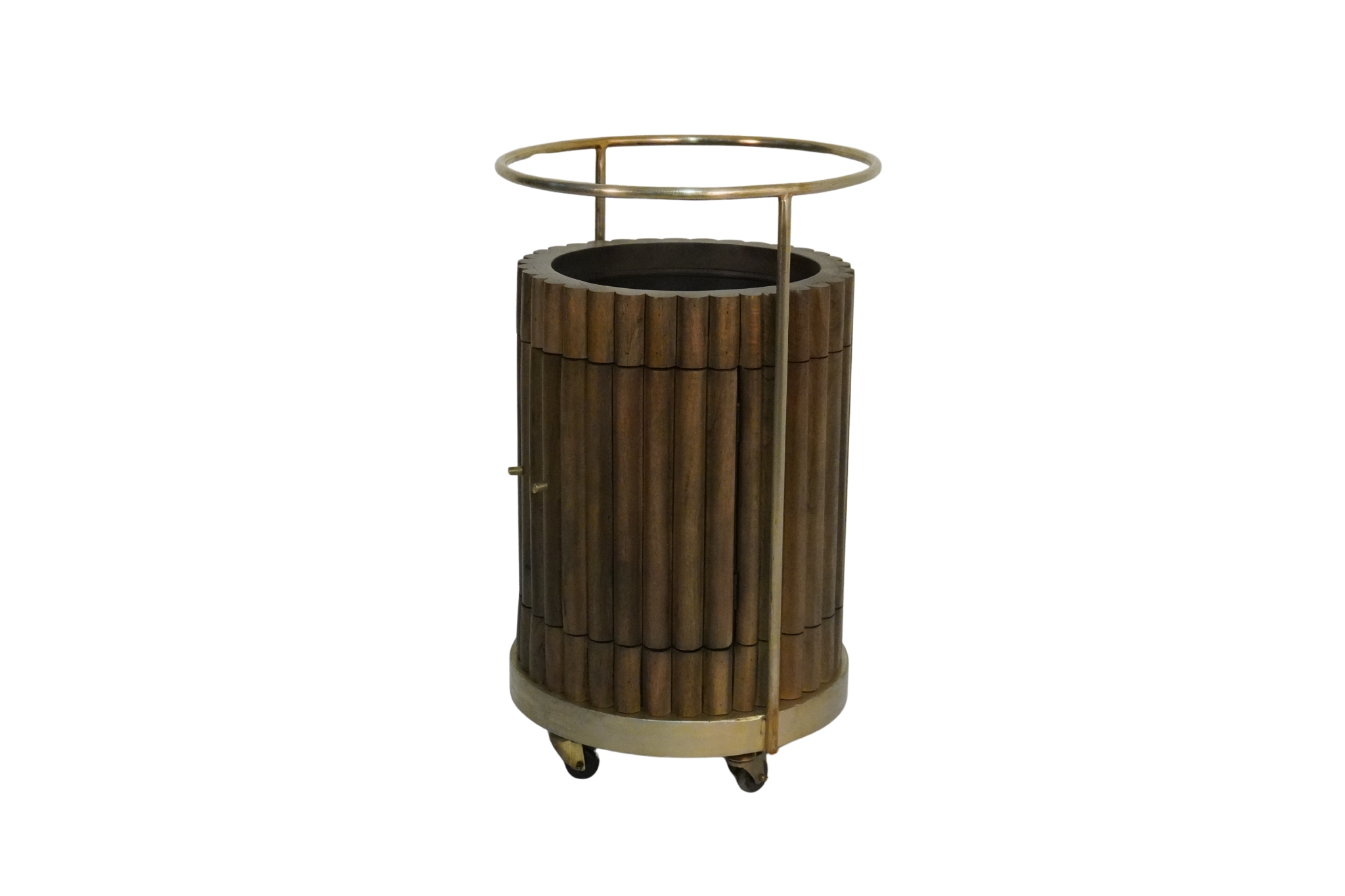 Iron round trolley with striped design cabinet