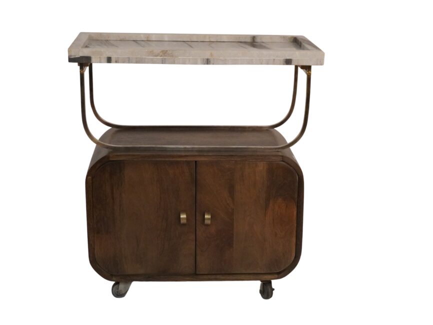 Wooden 2 Door Cabinet trolley with marble Tray top