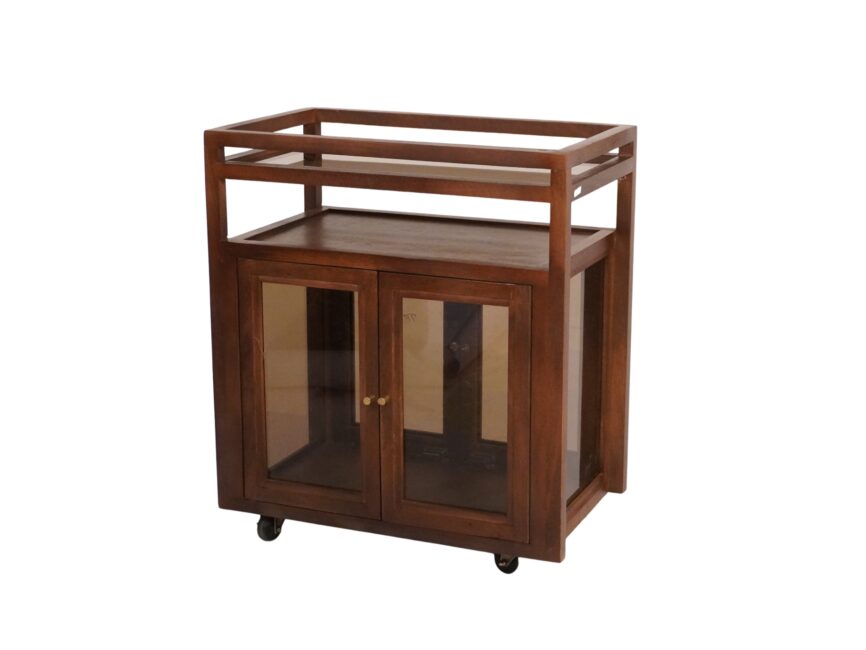 Wooden cube design trolley with glass doors and shelf