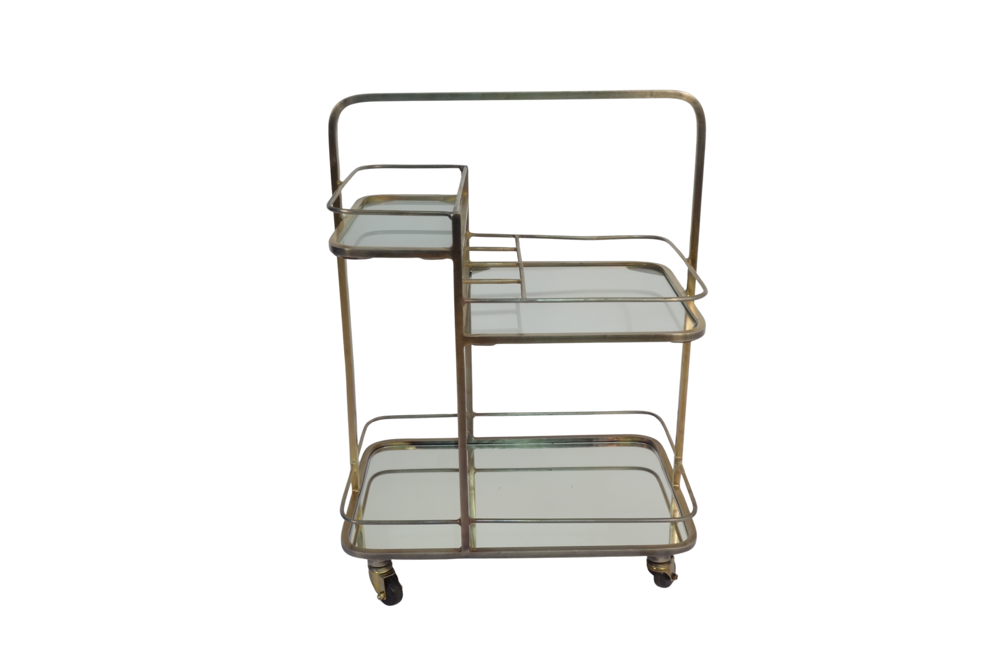 Iron 3 tier trolley with mirror and glass shelves
