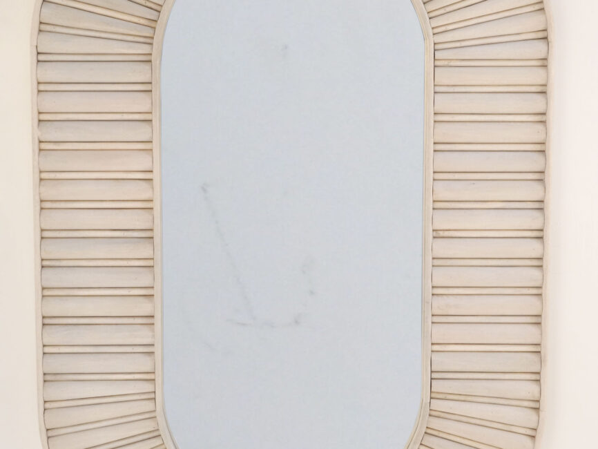 Wooden Striped oval Mirror