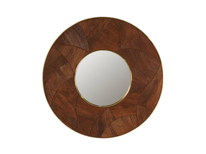 Wooden carved parqutery design round mirror