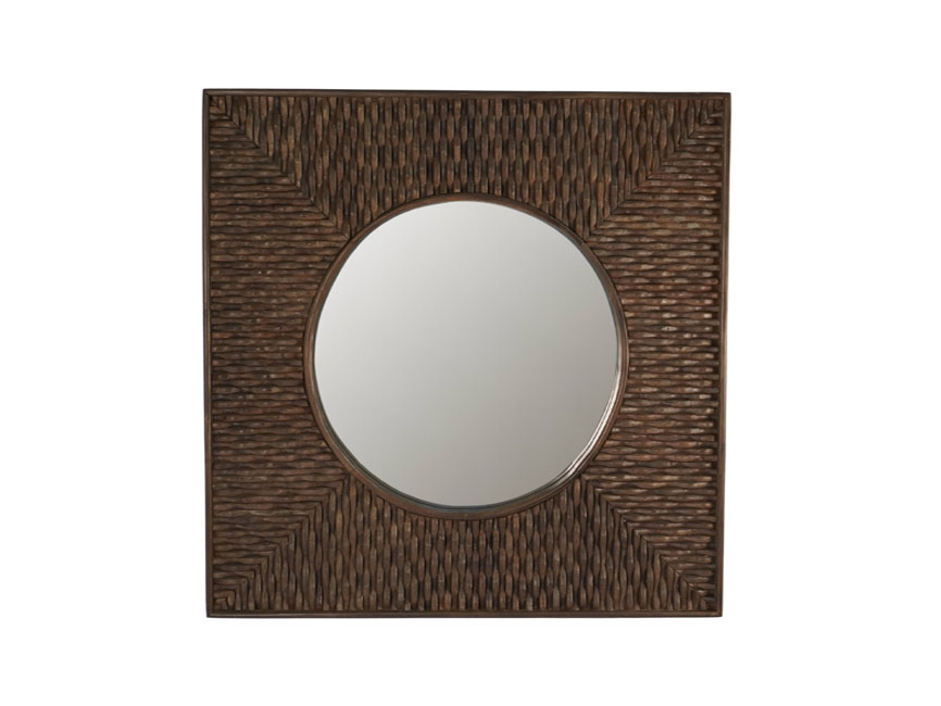 Wooden carved stripe design square mirror