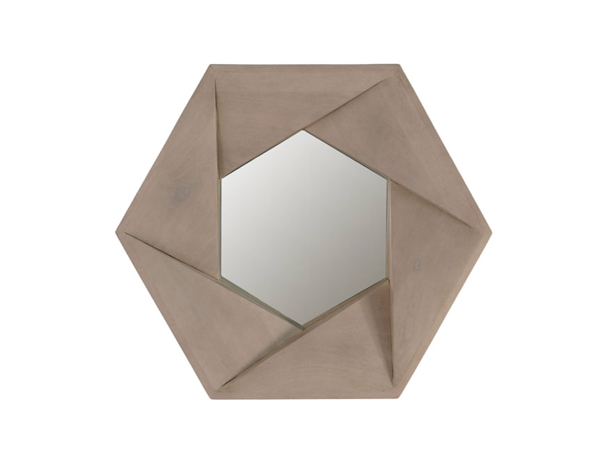 Wooden carved 3D faceted mirror