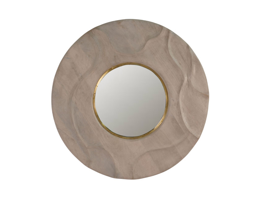 Wooden carved disc design mirror
