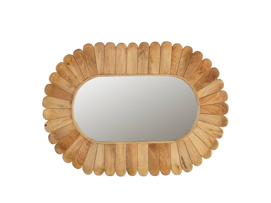 Wooden oval flower petal design mirror