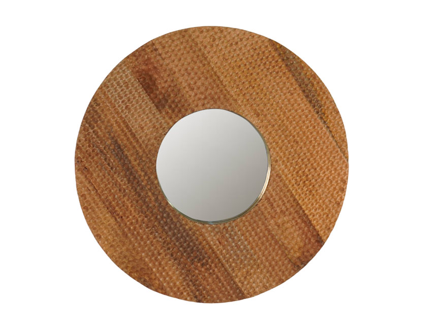 Wooden hammered design round mirror