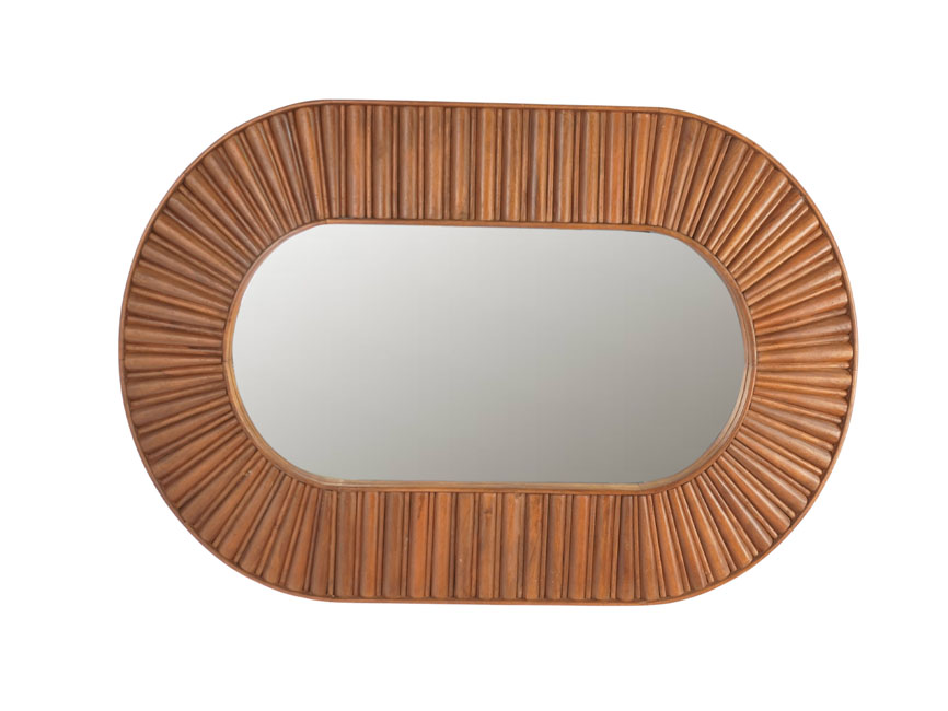 Wooden carved striped design oval mirror