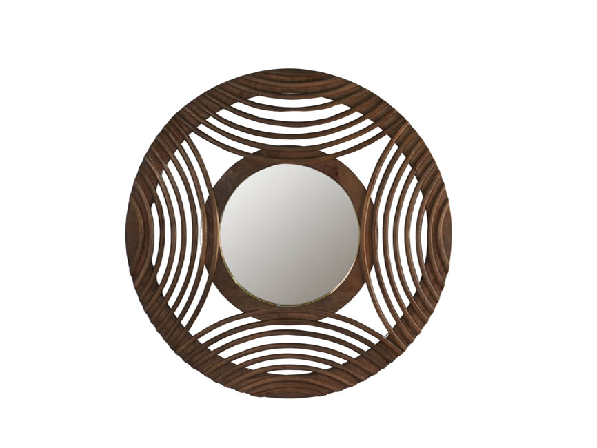 Wooden lattice design round mirror