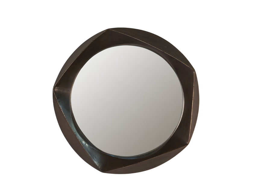 Wooden faceted design brass cladded mirror