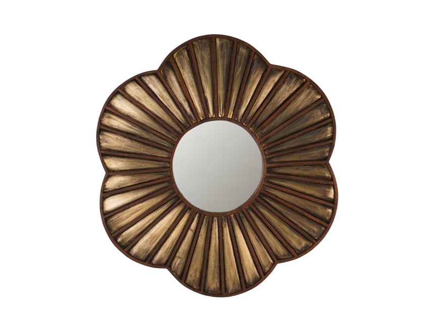Wooden flower design striped brass cladded mirror