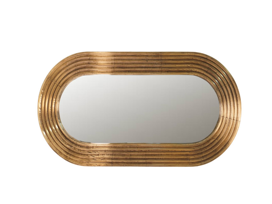 Wooden capsule shape mirror with Brass cladding
