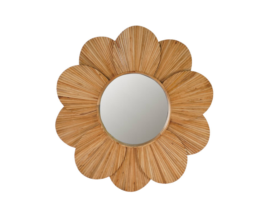 Wooden multi layer flower design striped mirror