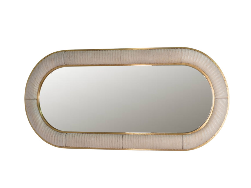 Wooden hammered design oval mirror