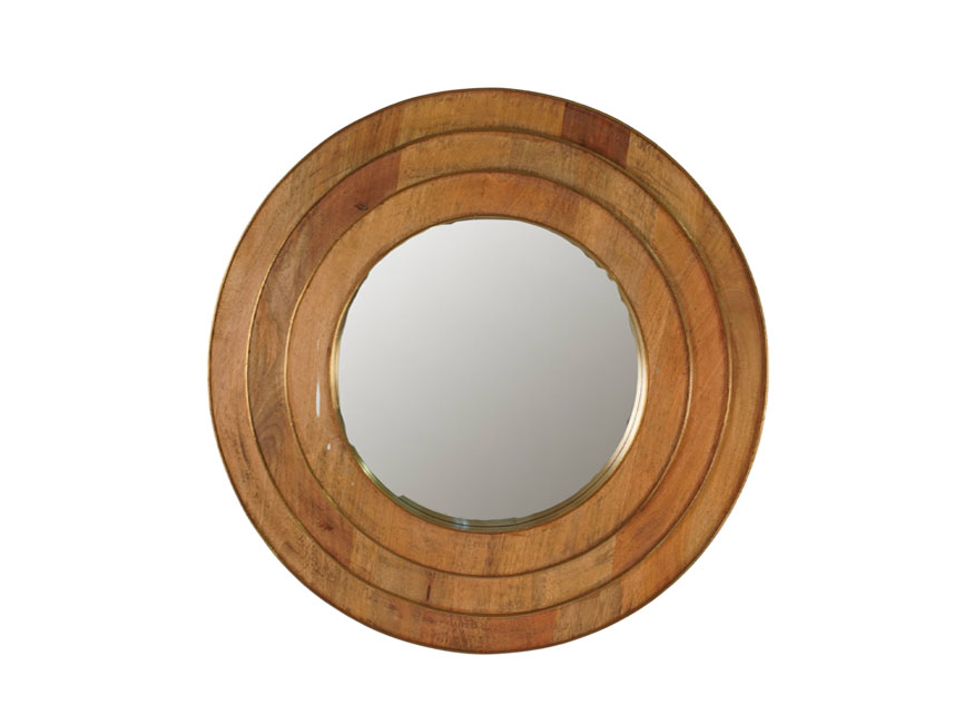 Wooden round 3 tier mirror with brass cladded edges