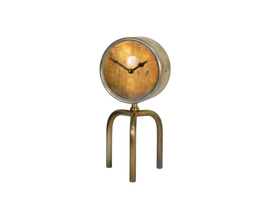 Iron forged clock on tripod base