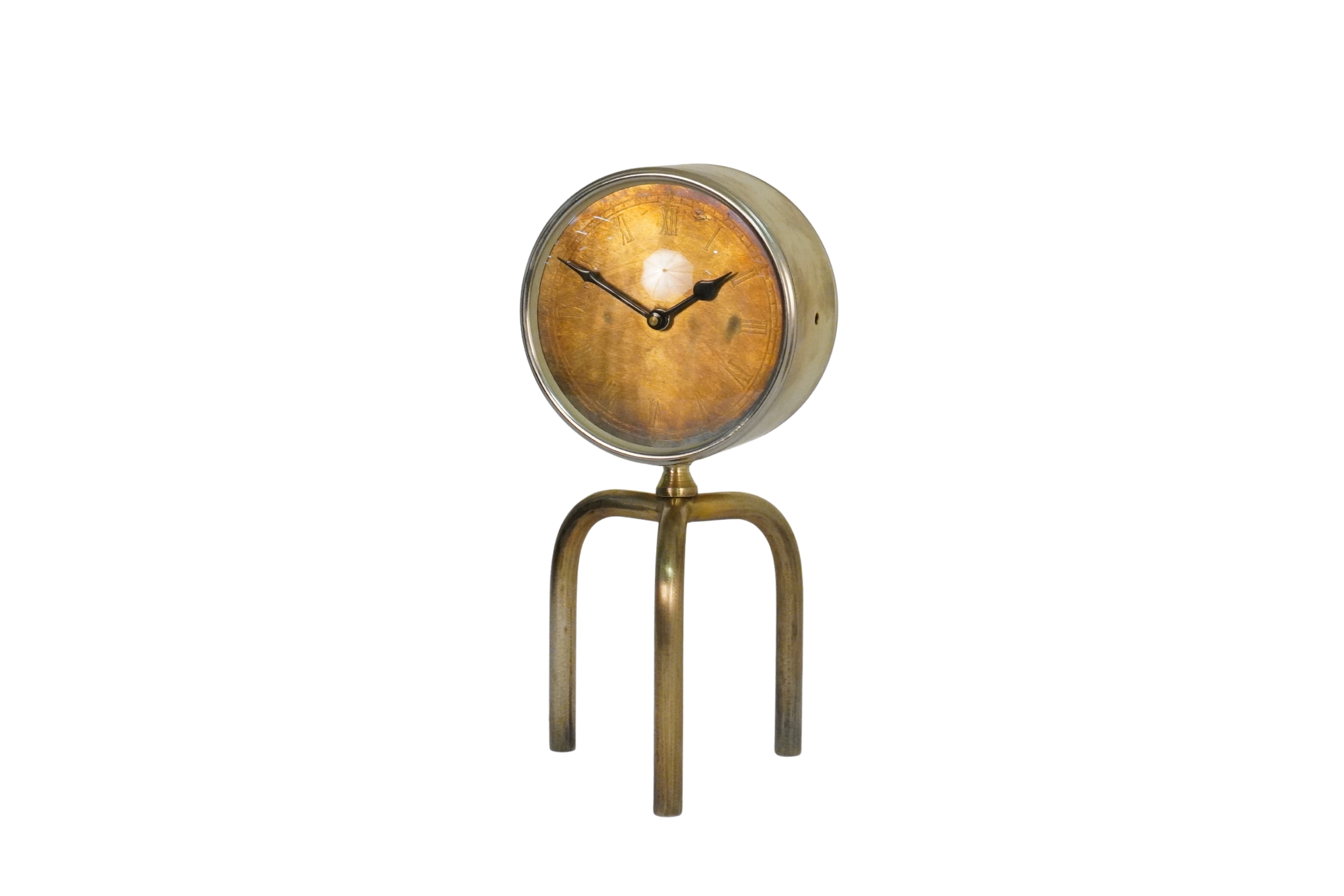Iron forged clock on tripod base