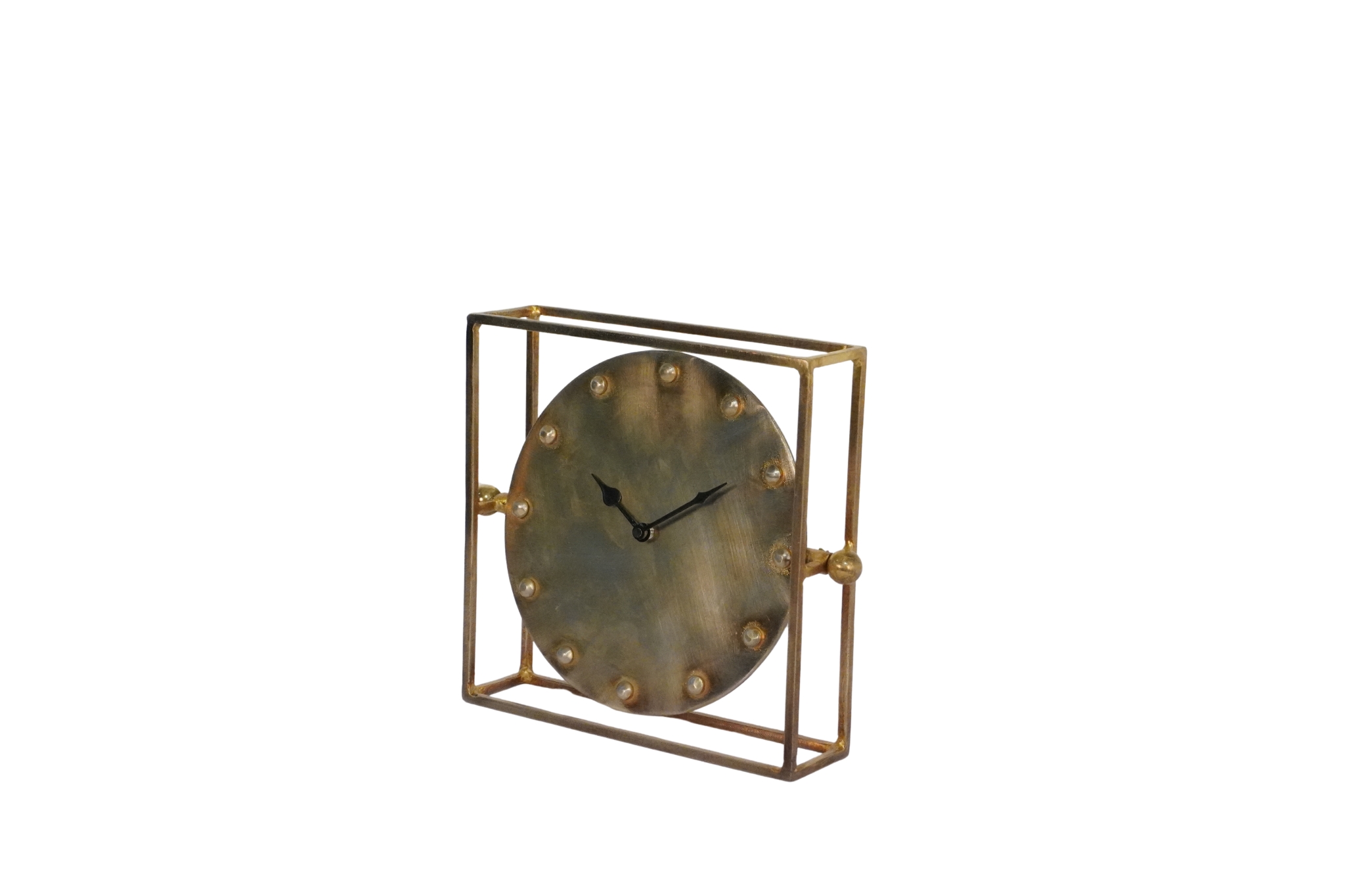 Iron round riveted clock in square forged frame