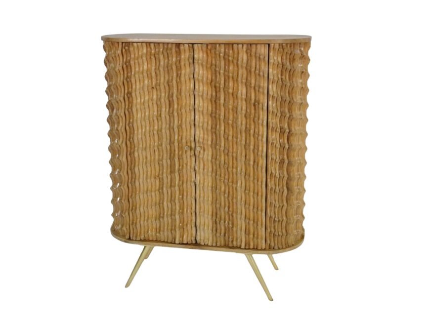 Wooden carved striped design 2 door cabinet