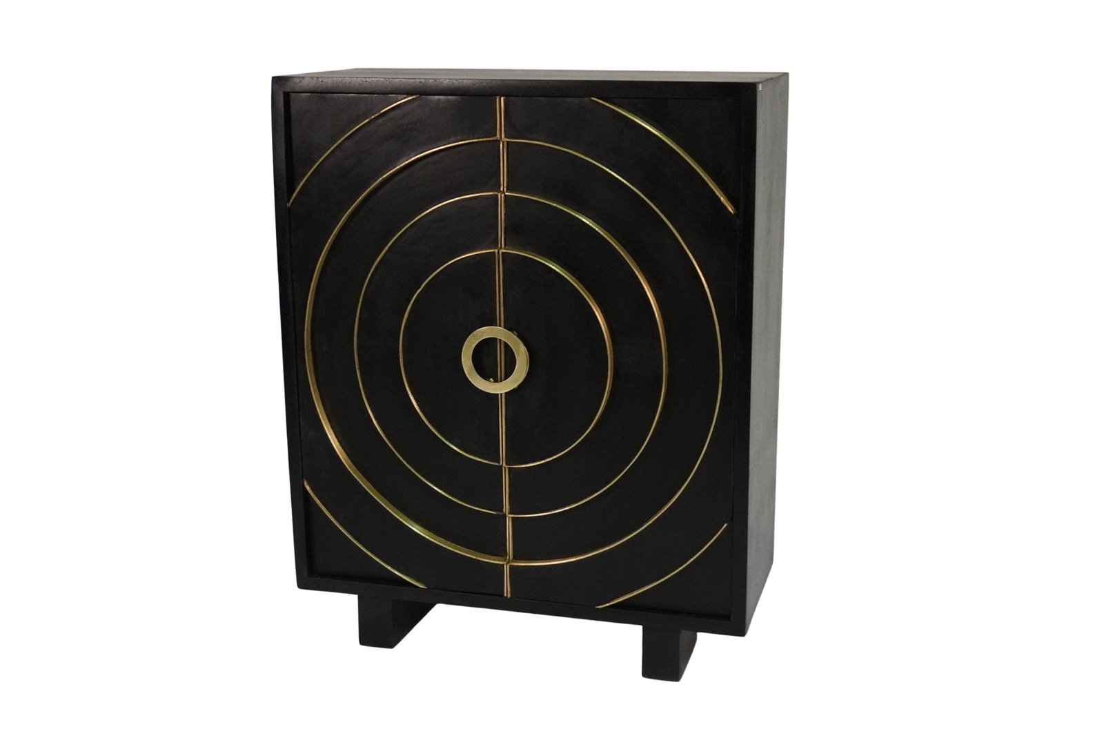 Wooden multi level circle design cabinet with brass cladded edges