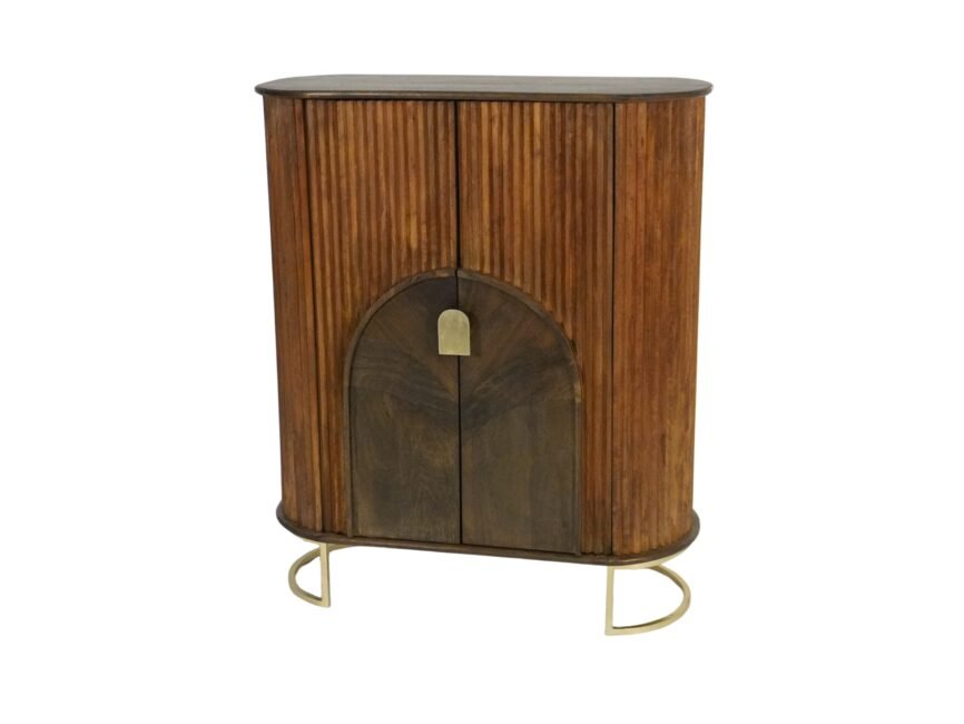 Wooden Oval cabinet with striped design and panel design