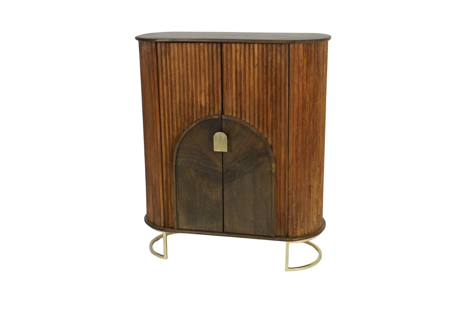 Wooden Oval cabinet with striped design and panel design