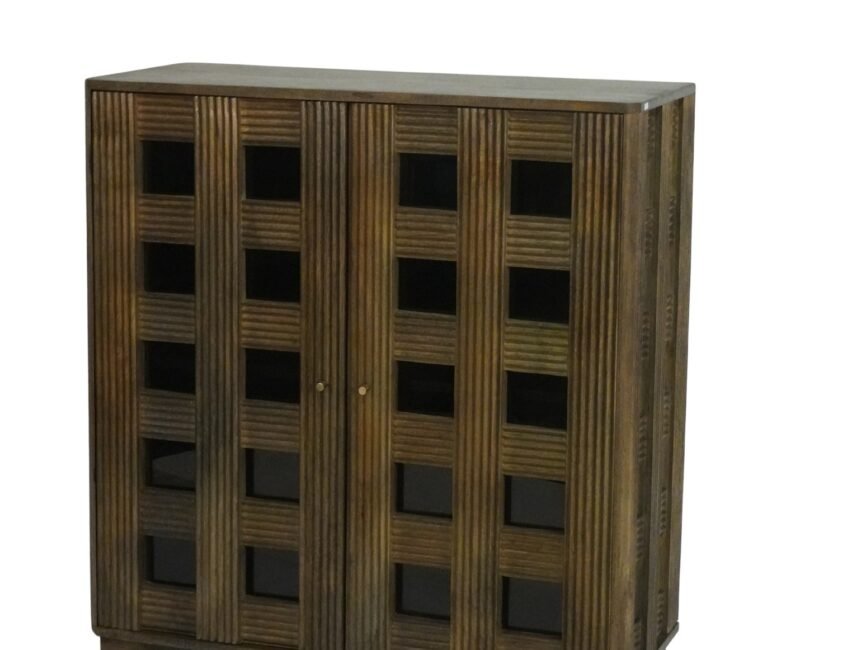 Wooden striped square glass tile design cabinet
